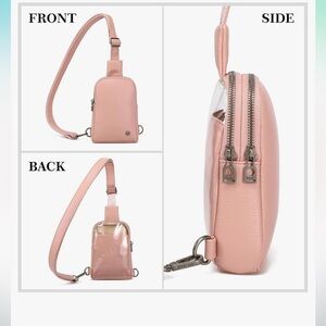 Woman's Pink Small Crossbody Sling Bag Touchscreen Purse w/Gold Hardware.